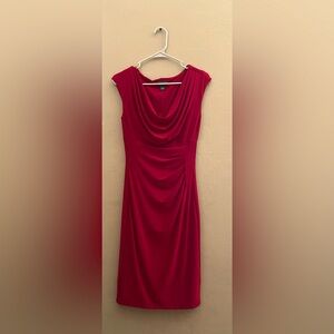 Red Calvin Klein draped dress